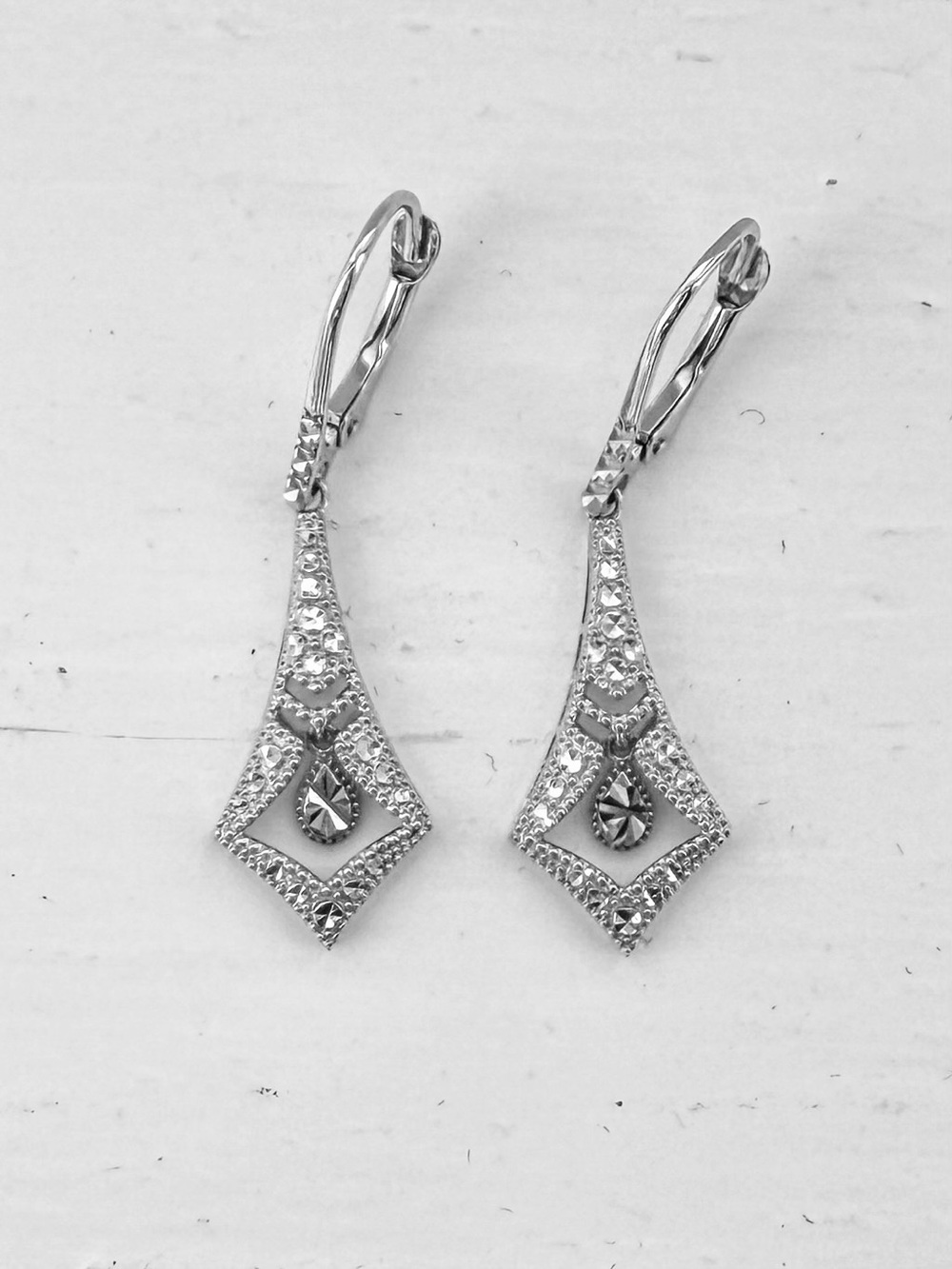 14K White Gold Marquise Drop Earrings - Sparkling Crystal Accents